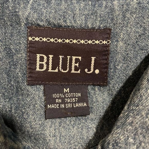 Blue J. Southwestern Medium Wash Denim Jean Turquoise Snap Button Up Dress - Picture 6 of 6